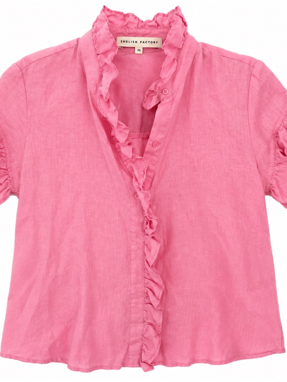 English Factory Bright Pink Ruffle Trim Short Sleeve Blouse